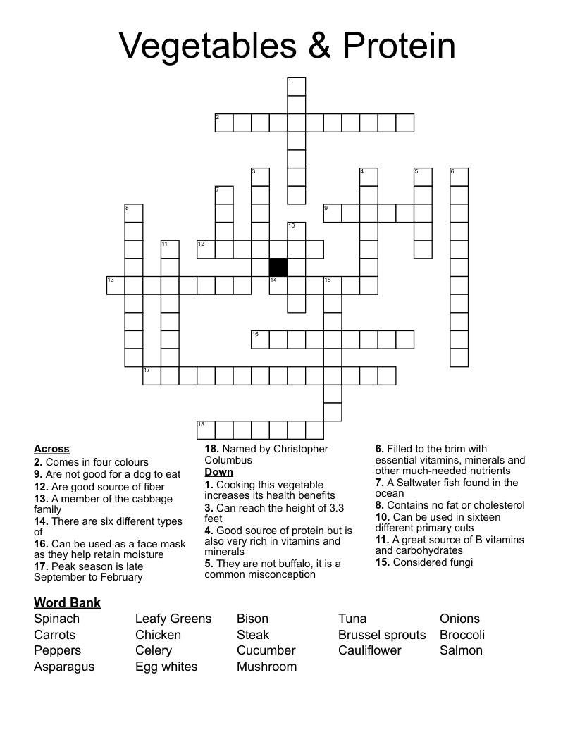 Vegetables & Protein  Crossword