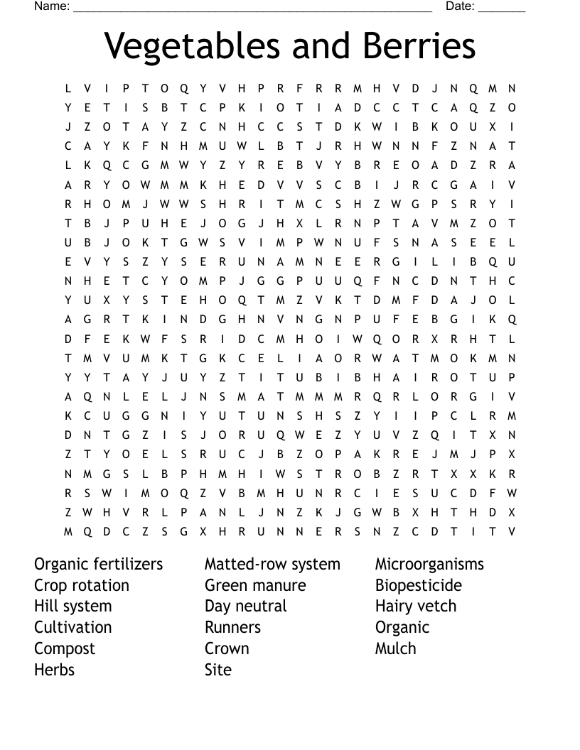 Vegetables and Berries Word Search