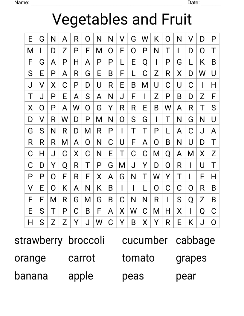 Vegetables and Fruit  Word Search