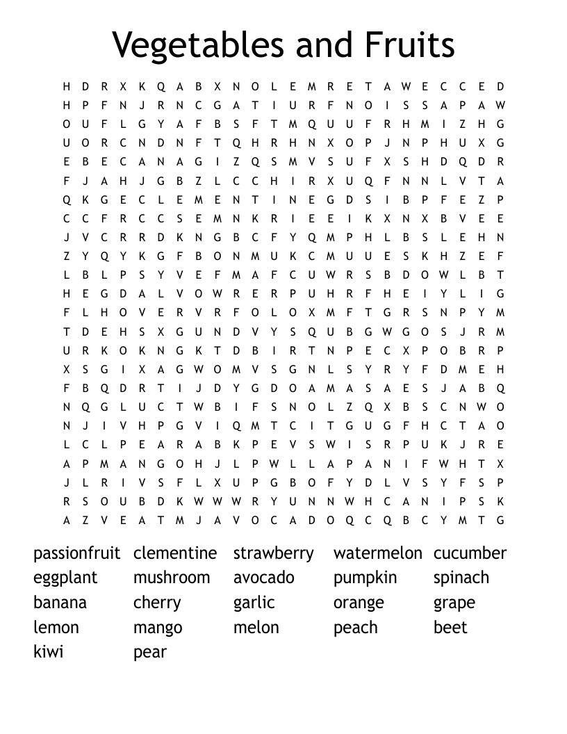 Vegetables and Fruits Word Search