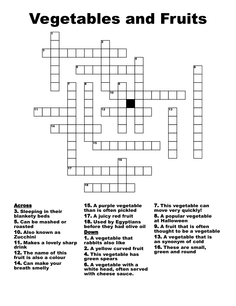 Vegetables and Fruits Crossword