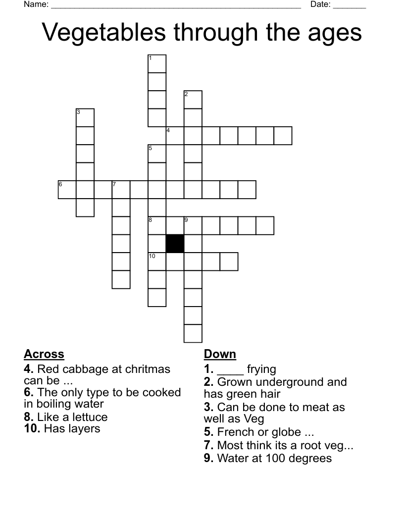 Vegetables through the ages Crossword