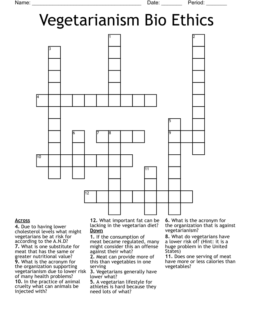 Vegetarianism Bio Ethics Crossword