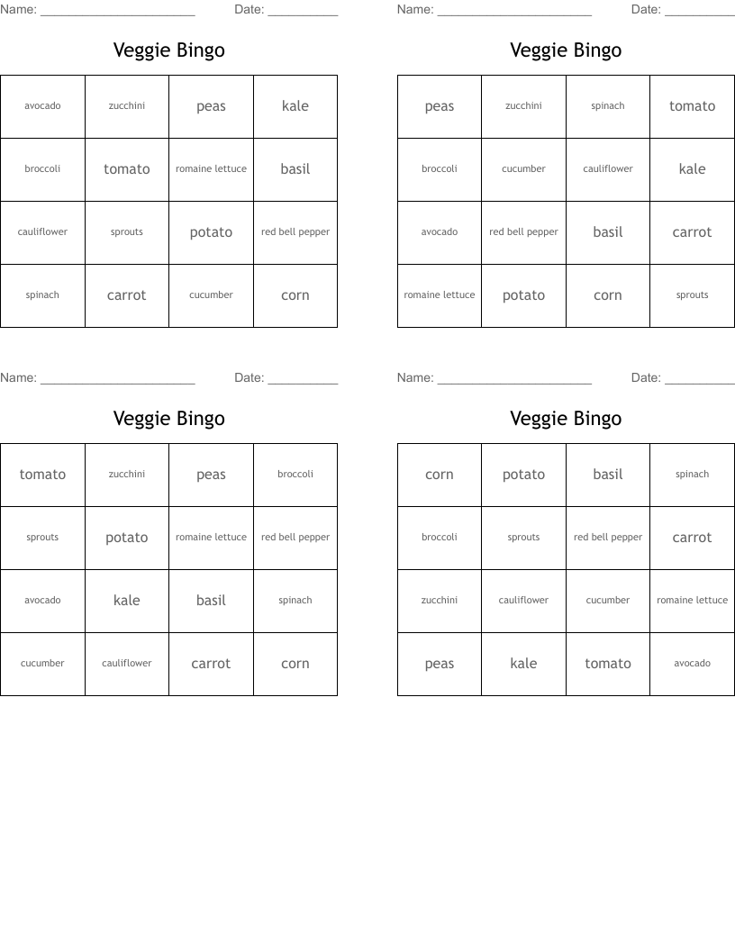 Veggie Bingo