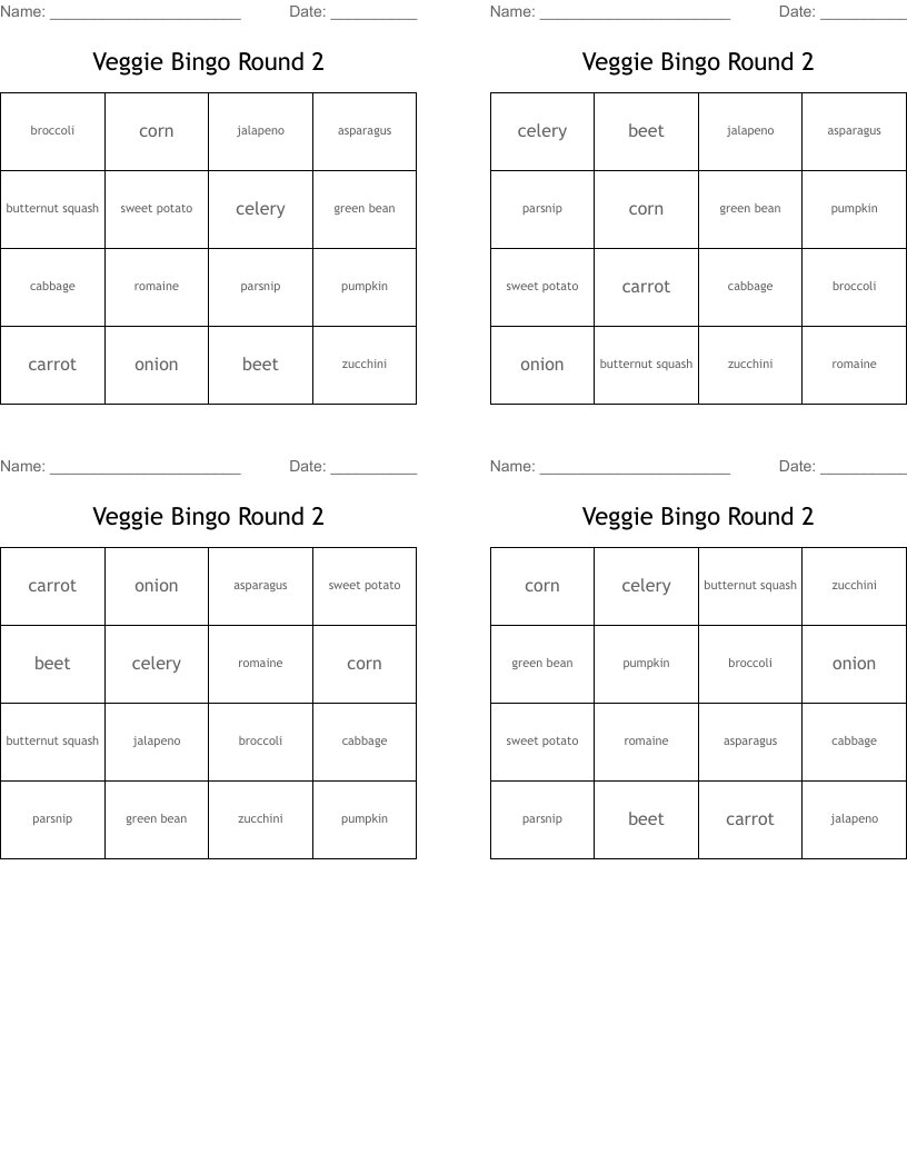 Veggie Bingo Round 2