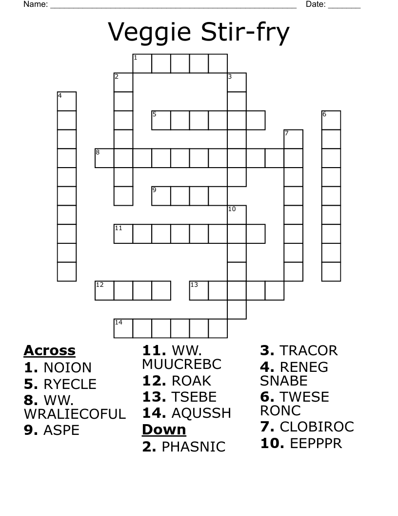 Veggie Stir-fry Crossword
