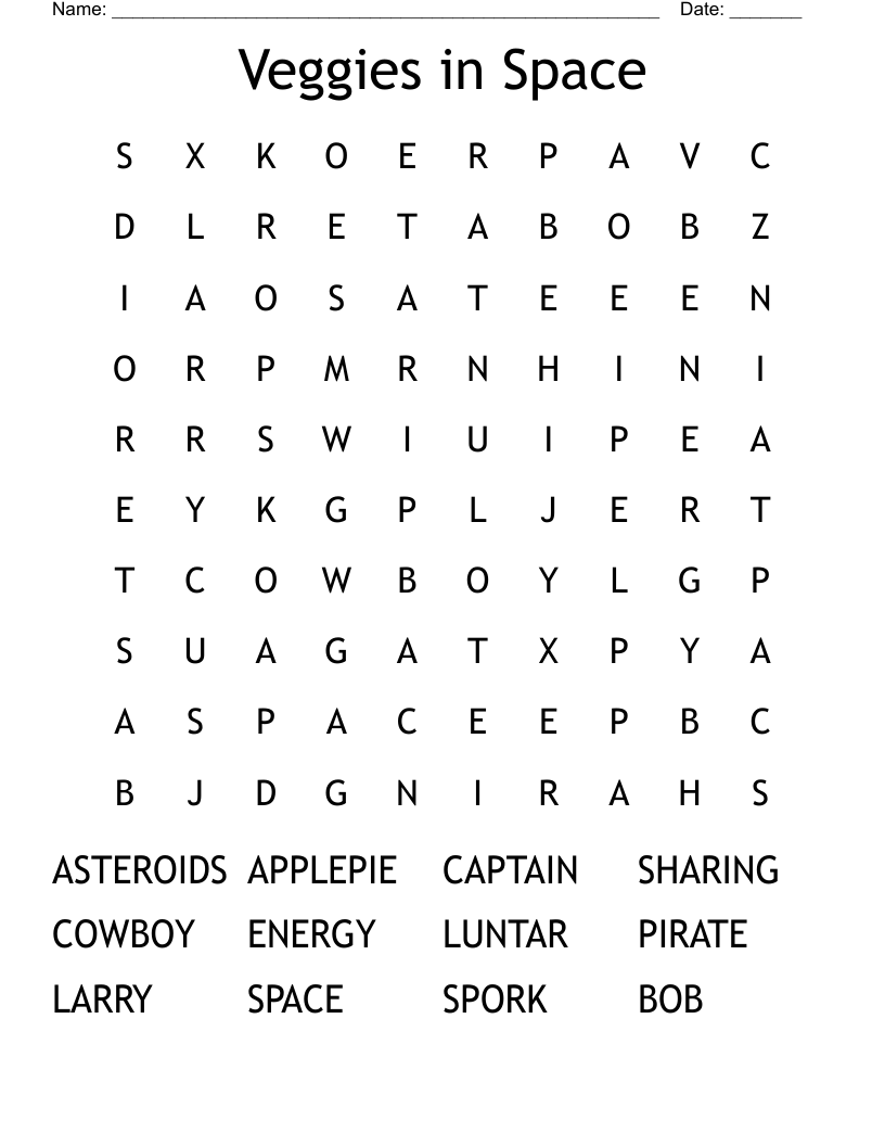 Veggies in Space Word Search