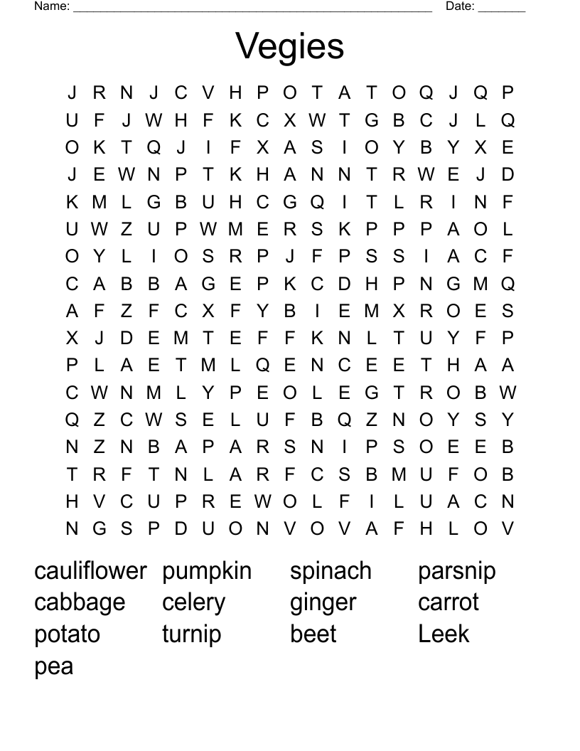 Vegies Word Search