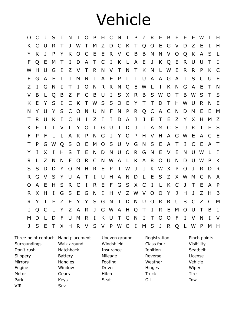 Vehicle Word Search