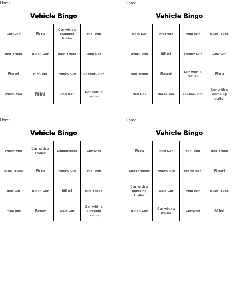 Vehicle Bingo