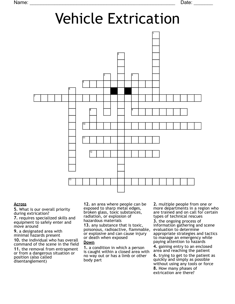 Vehicle Extrication  Crossword