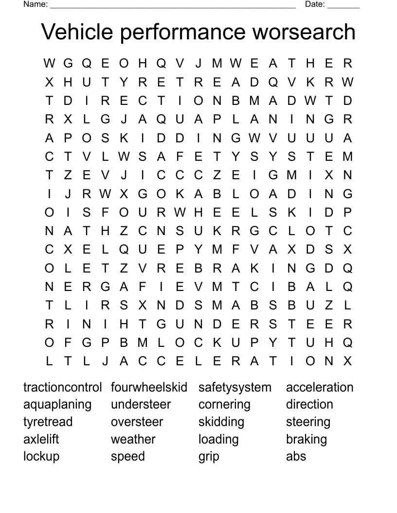 Vehicle performance worsearch Word Search
