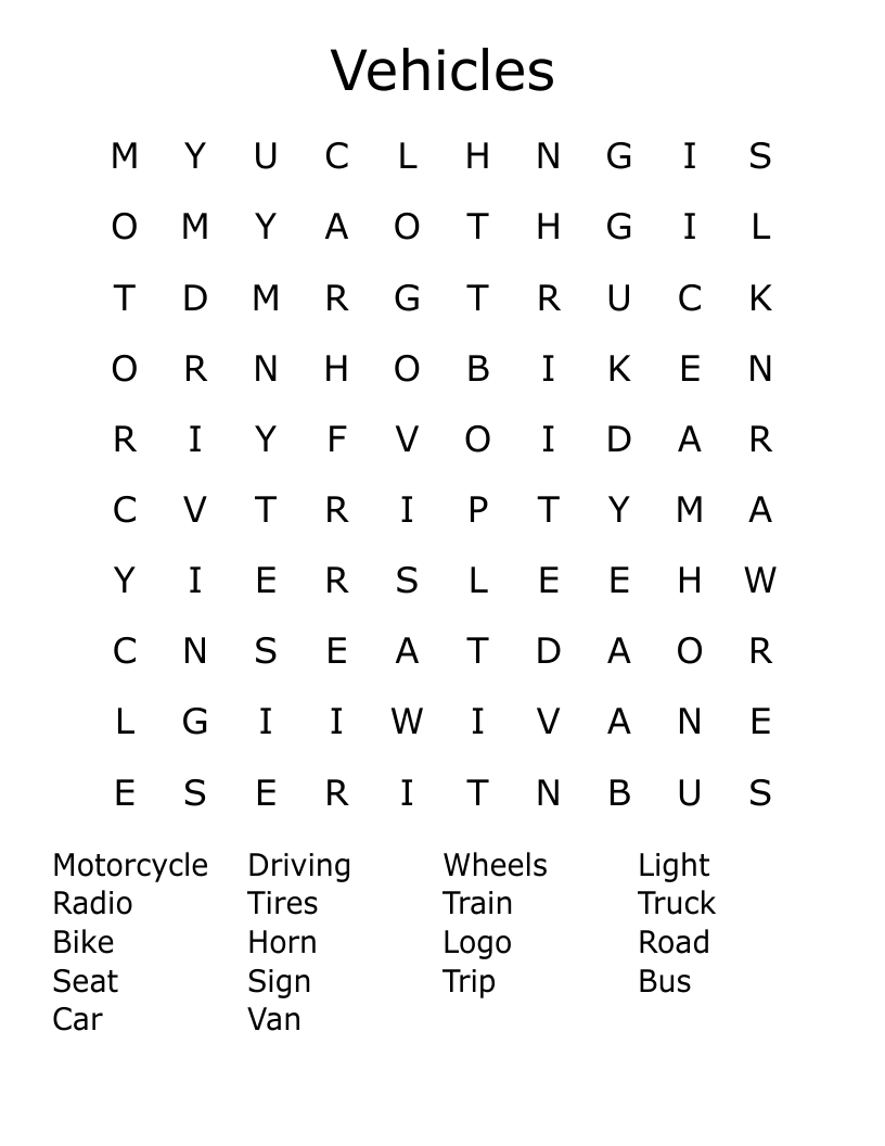 Vehicles  Word Search
