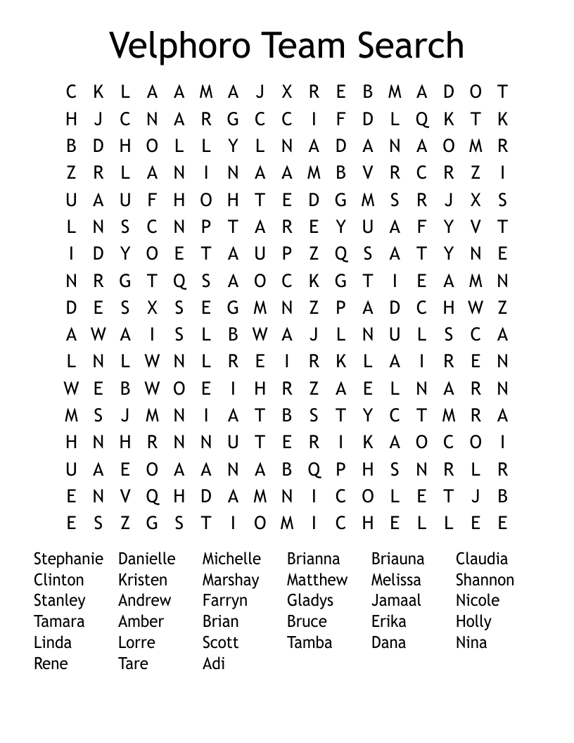 Velphoro Team Search Word Search