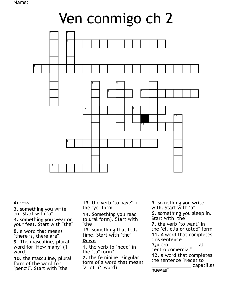 Ven conmigo ch 2 Crossword