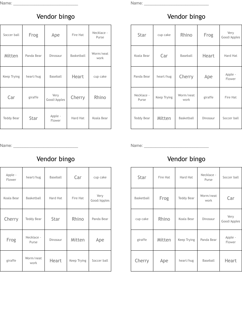 Vendor bingo
