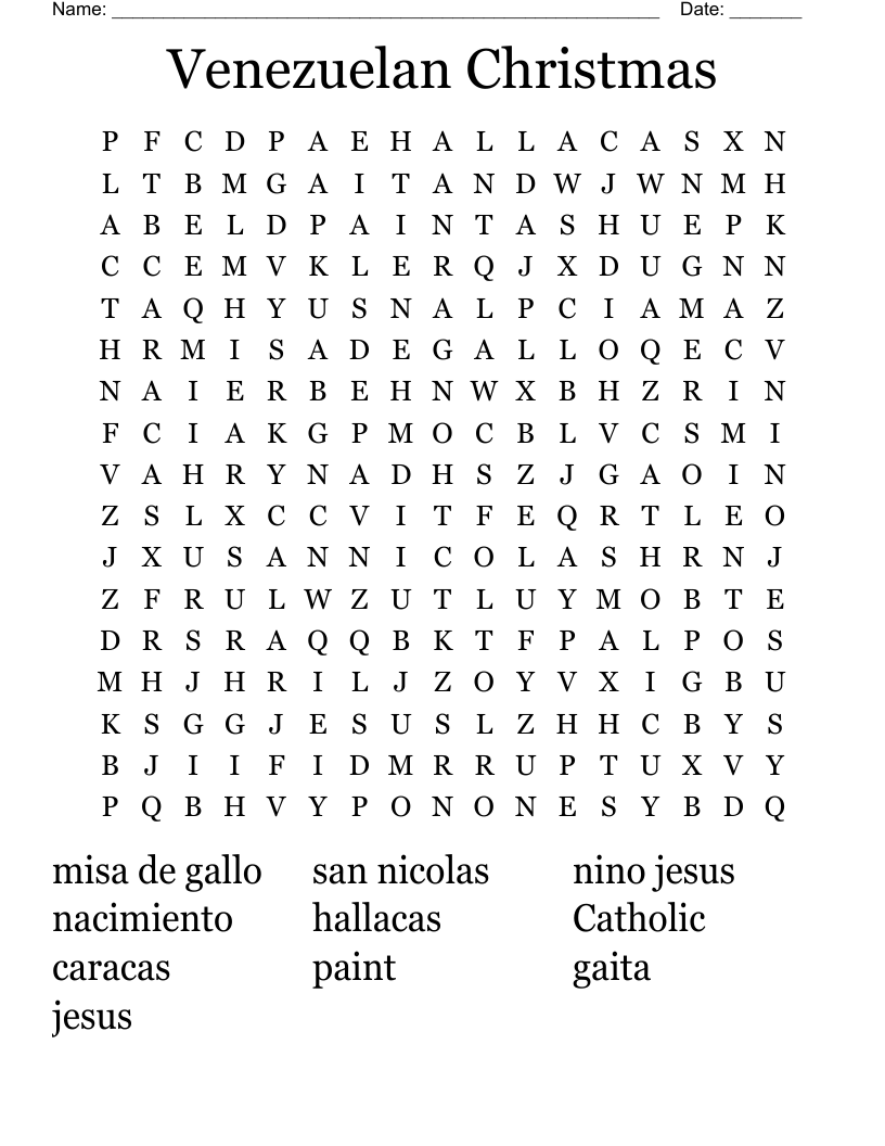 Venezuelan Christmas Word Search