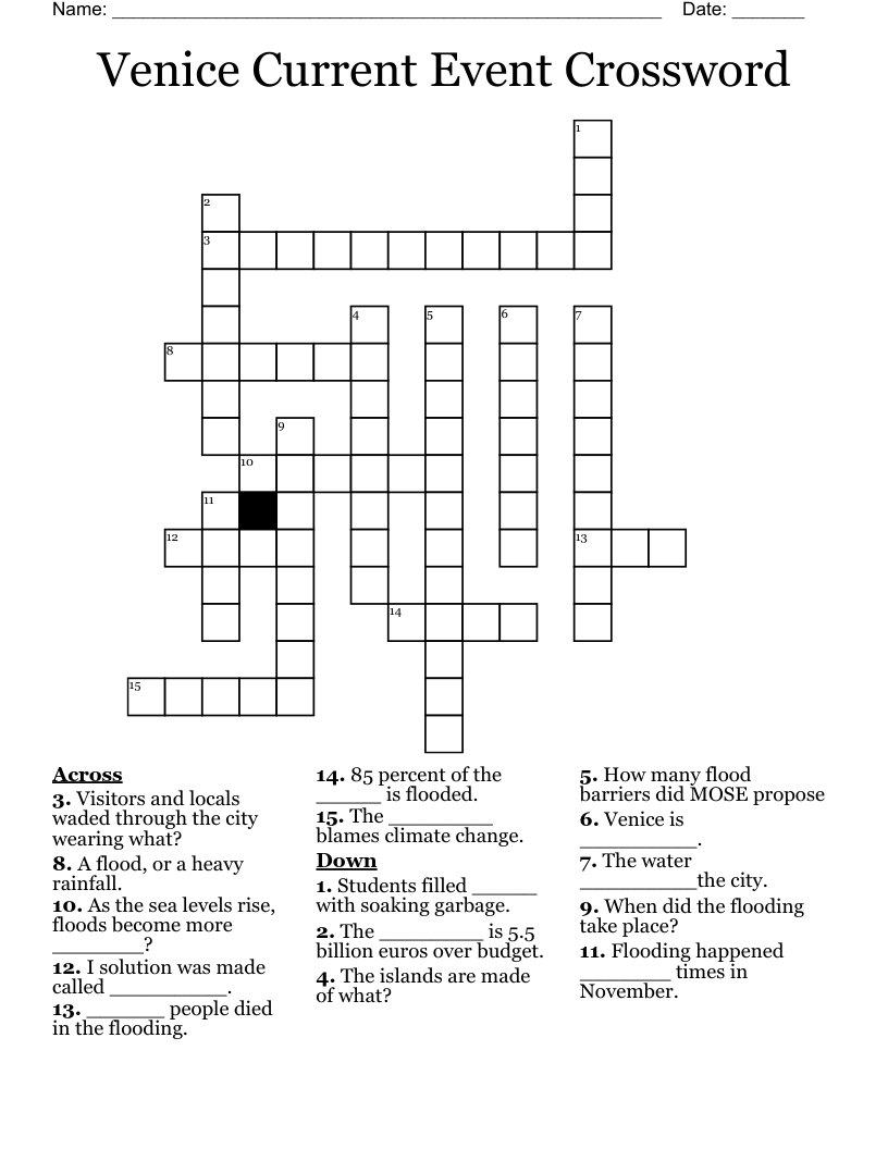 Venice Current Event Crossword 