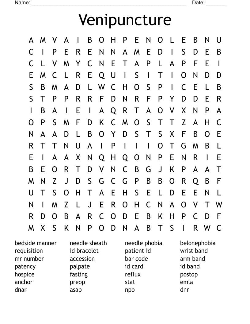 Venipuncture Word Search