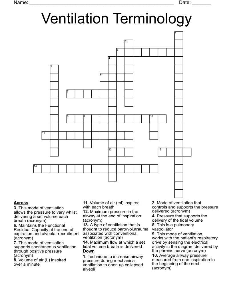 Ventilation Terminology Crossword