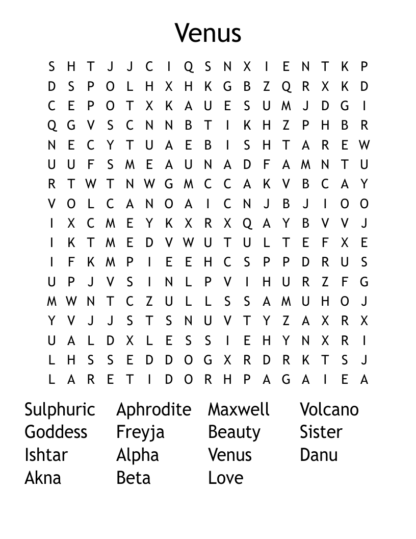 Venus Word Search
