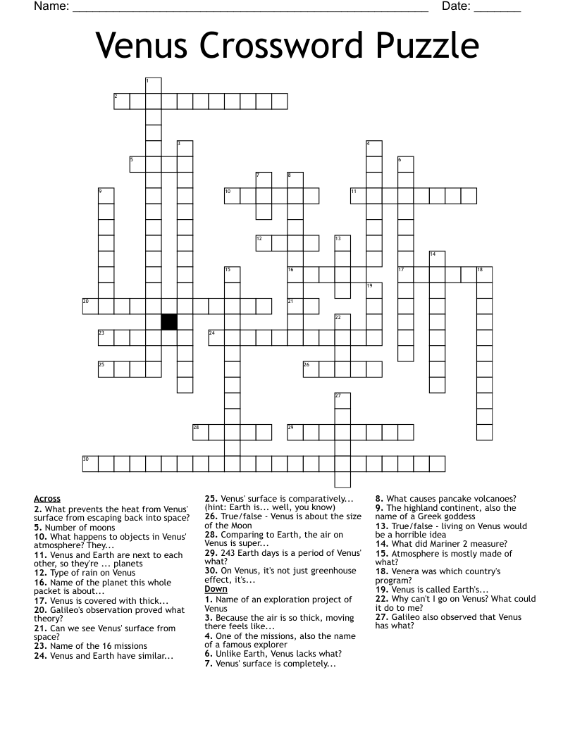 Venus Crossword Puzzle