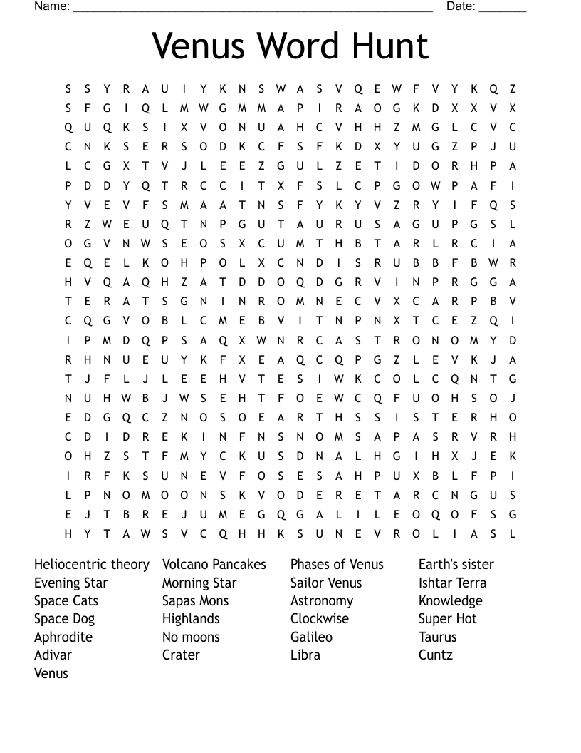 Venus Word Hunt Word Search