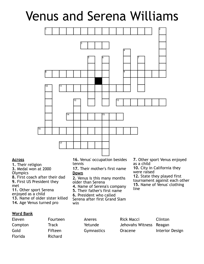Venus and Serena Williams Crossword