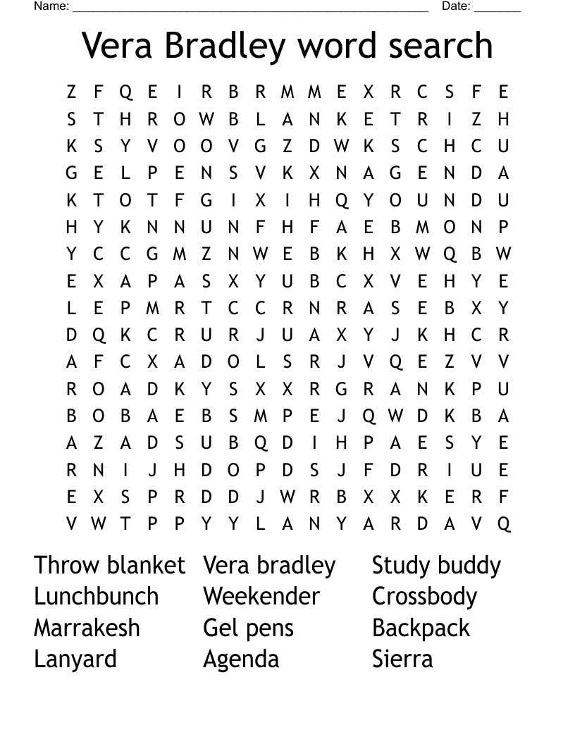 Vera Bradley word search