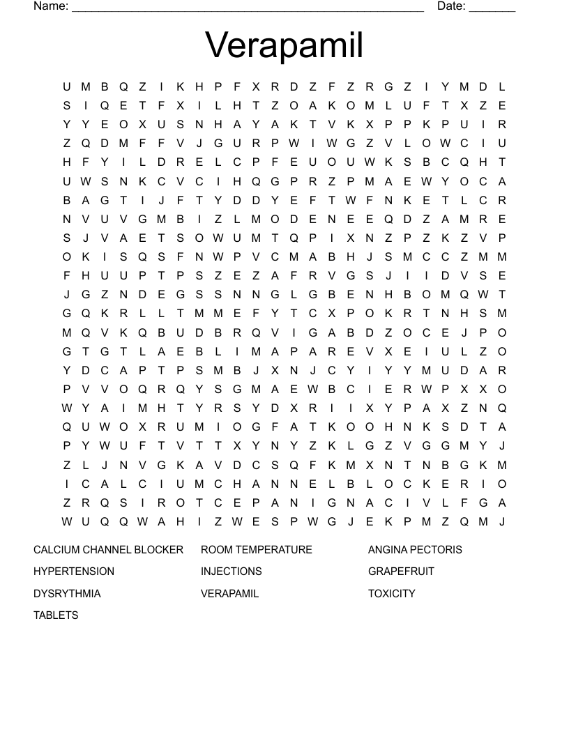 Verapamil Word Search