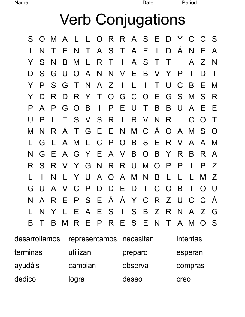Verb Conjugations Word Search