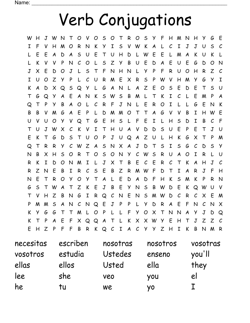 Verb Conjugations Word Search