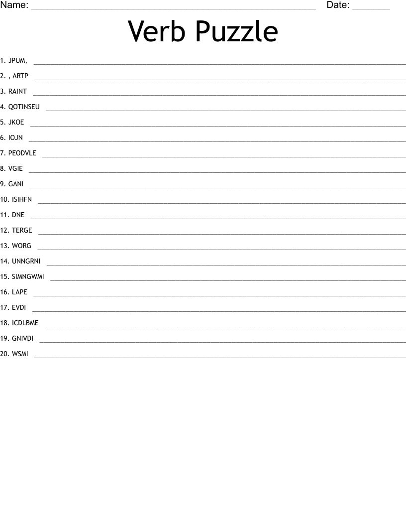 Verb Puzzle Word Scramble