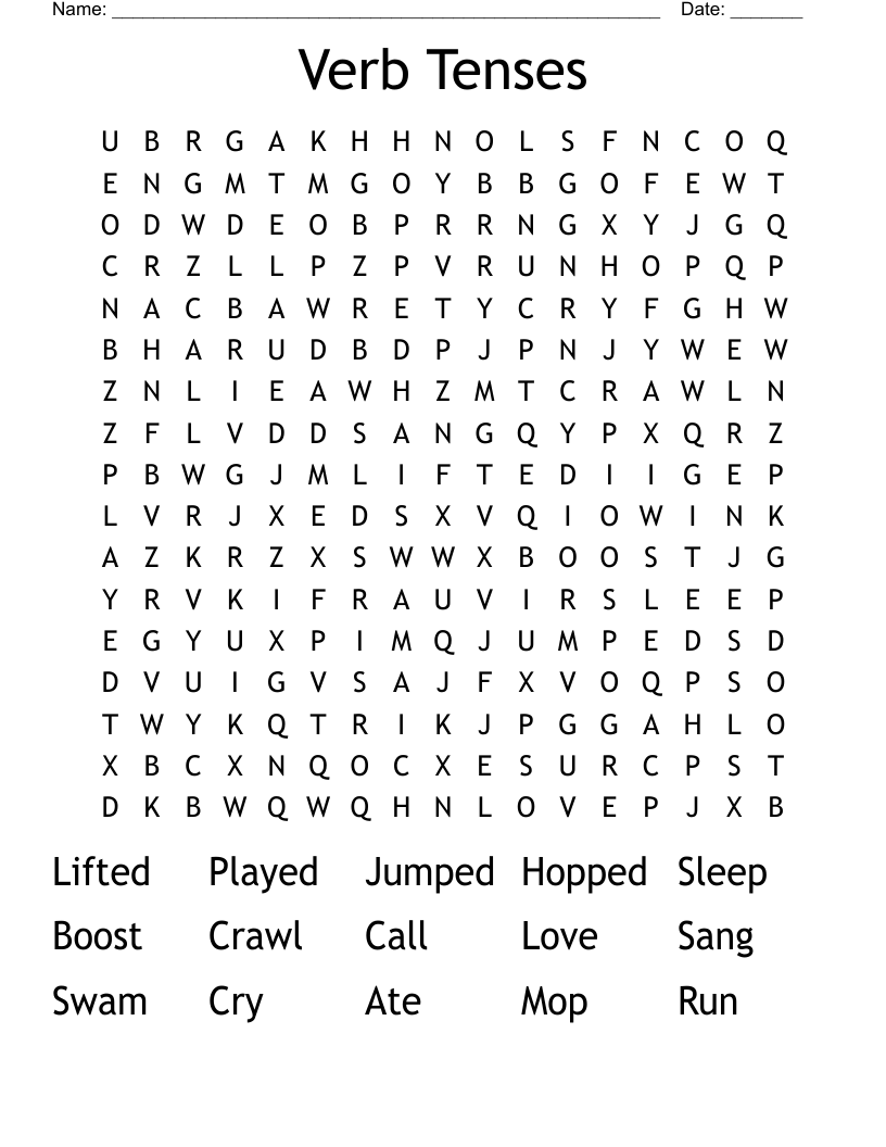 Verb Tenses Word Search