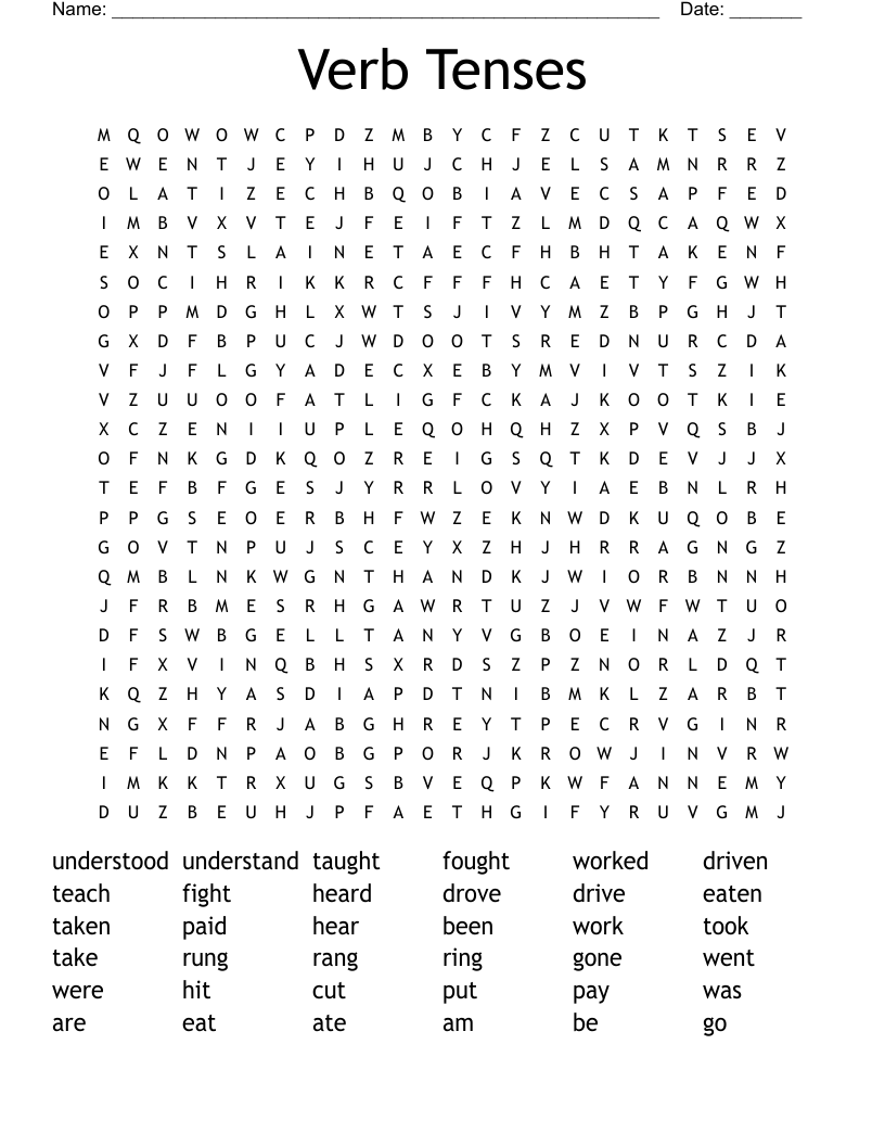 Verb Tenses Word Search