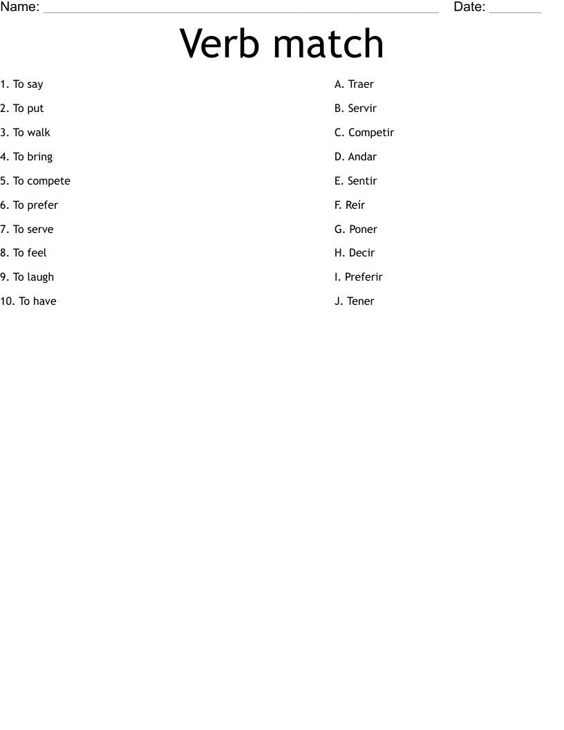 Verb match Worksheet