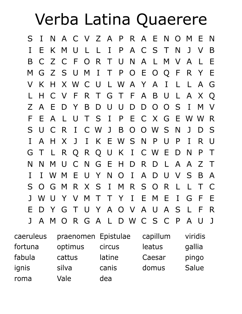 Verba Latina Quaerere Word Search