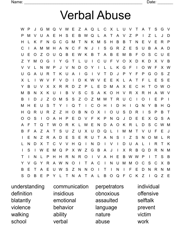Verbal Abuse Word Search