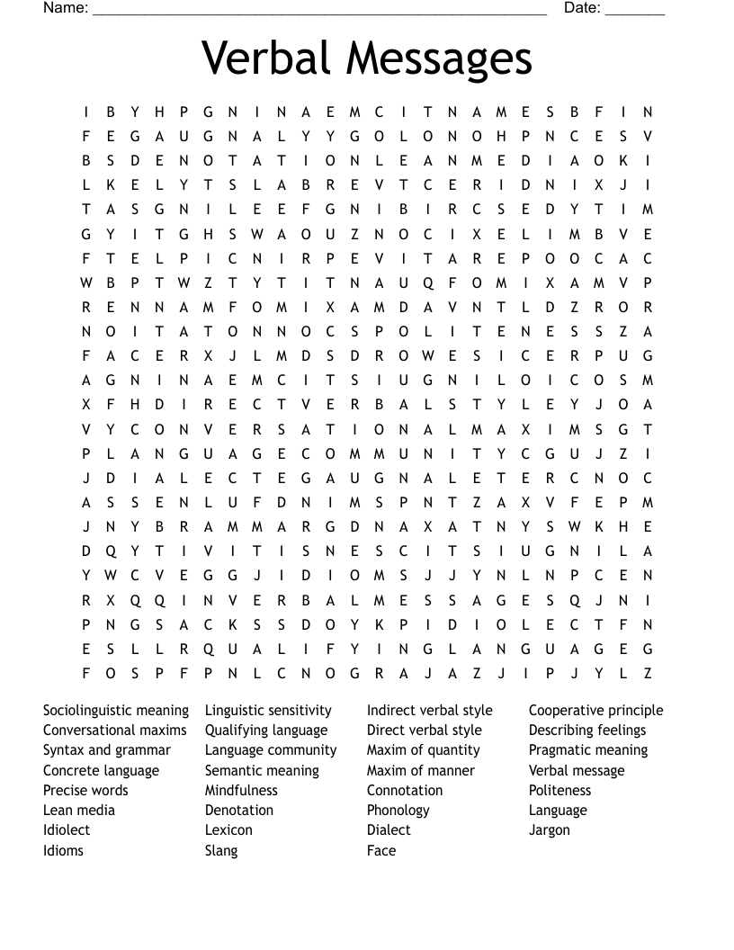 Verbal Messages Word Search