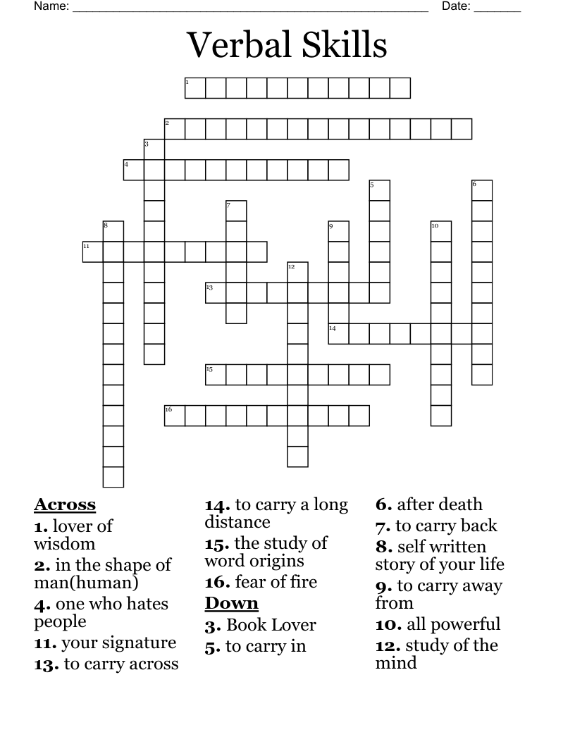 Verbal Skills Crossword
