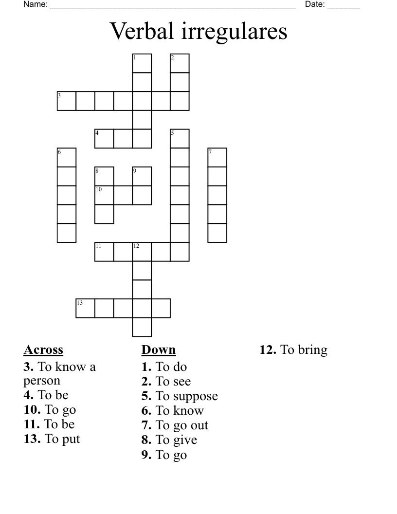 Verbal irregulares Crossword