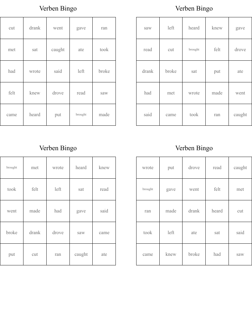 Verben Bingo