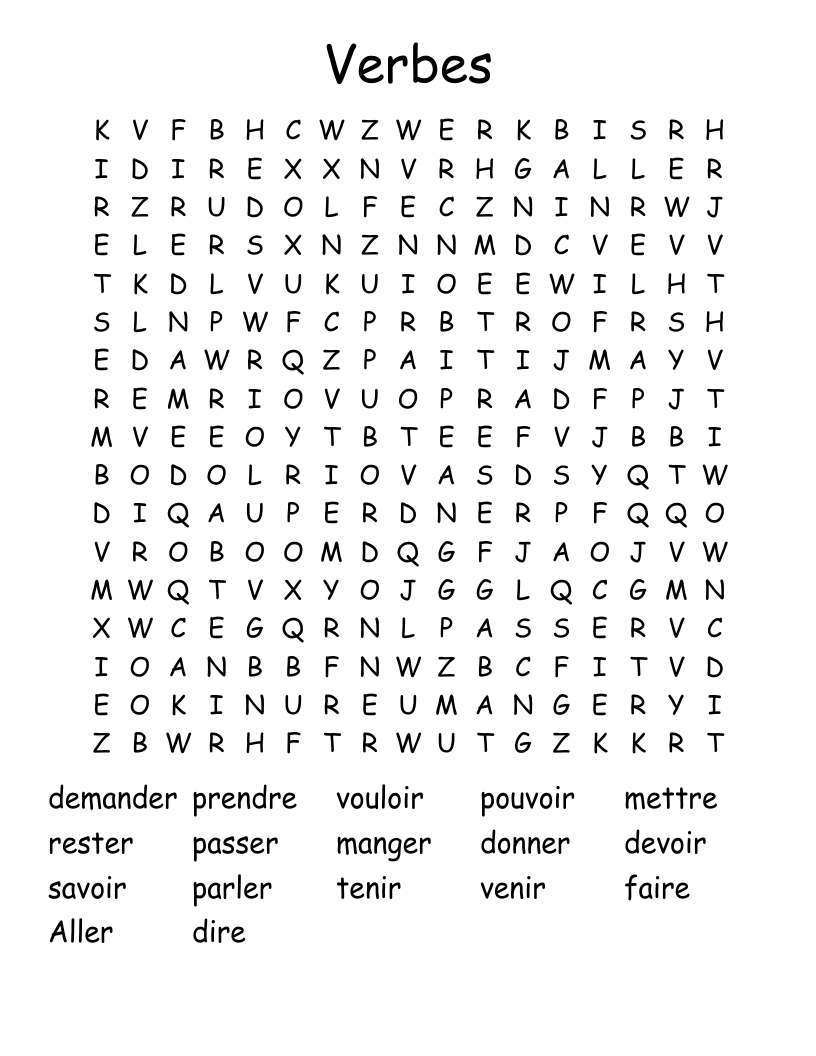 Verbes Word Search