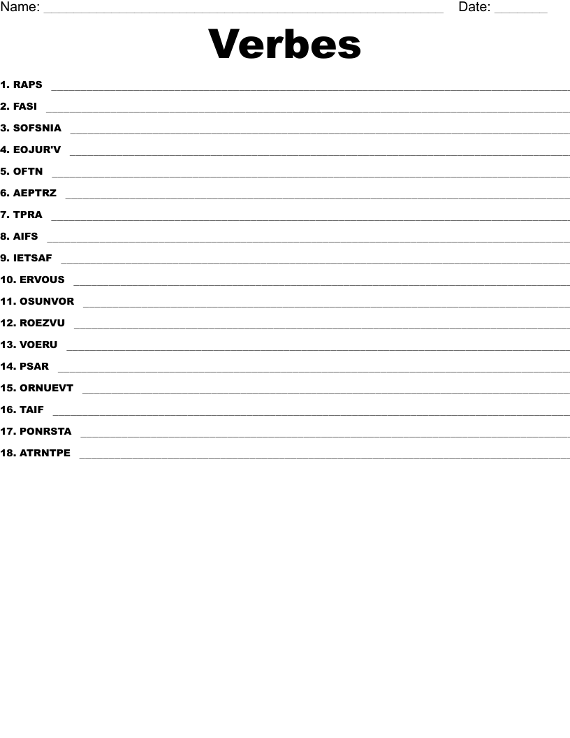 Verbes Word Scramble