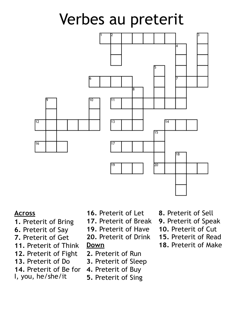 Verbes au preterit Crossword