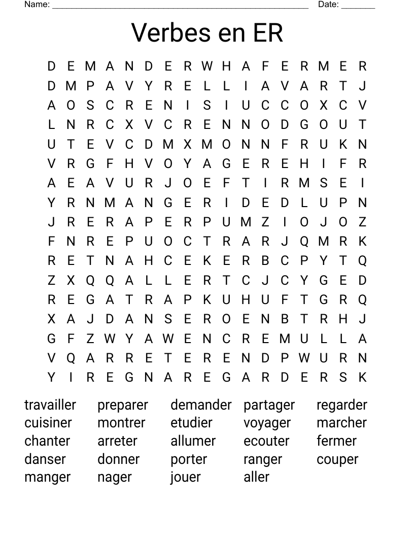 Verbes en ER Word Search