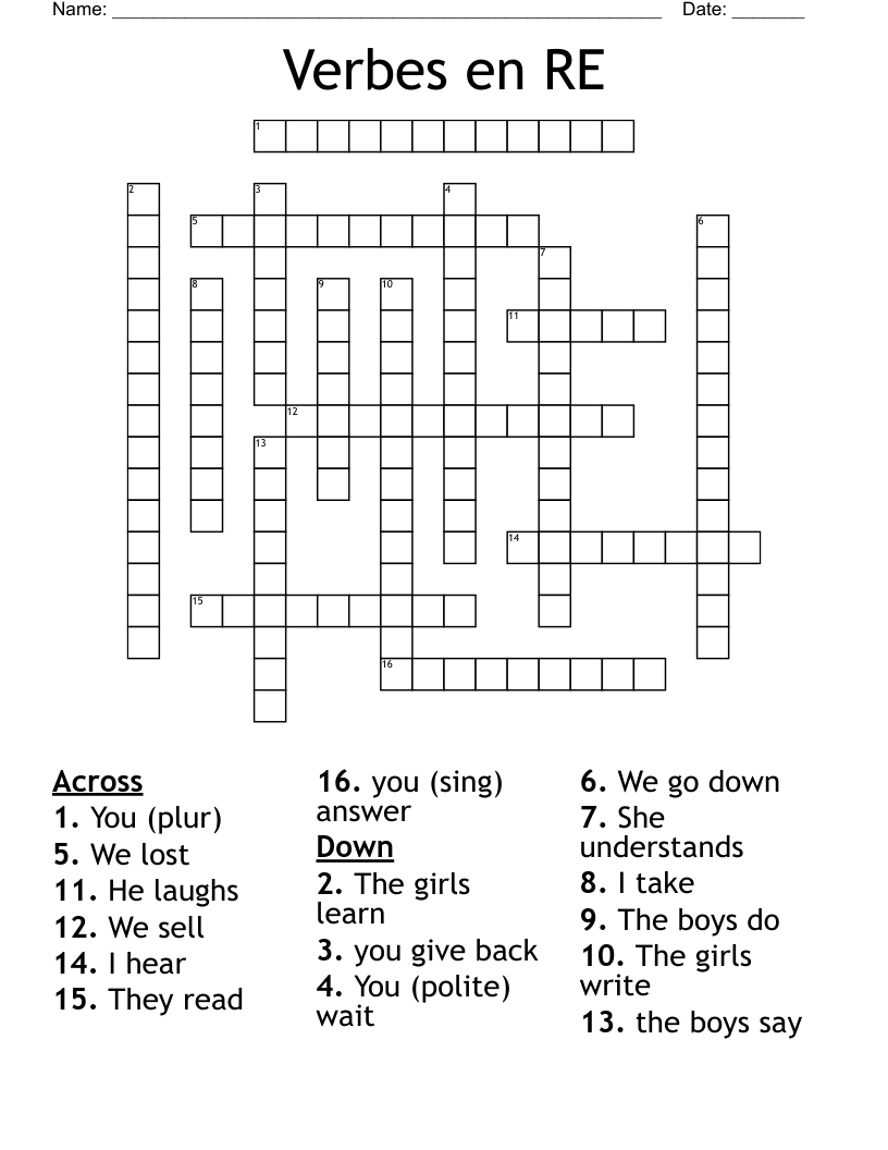 Verbes en RE Crossword