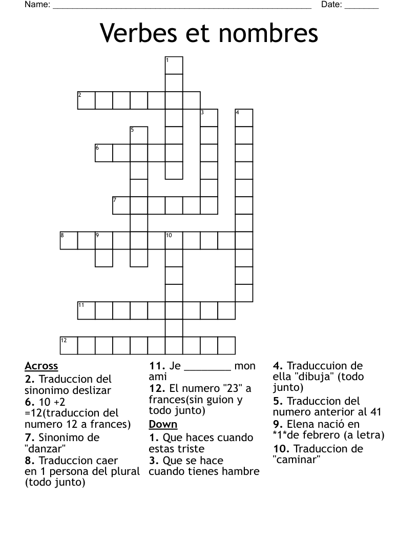 Verbes et nombres Crossword