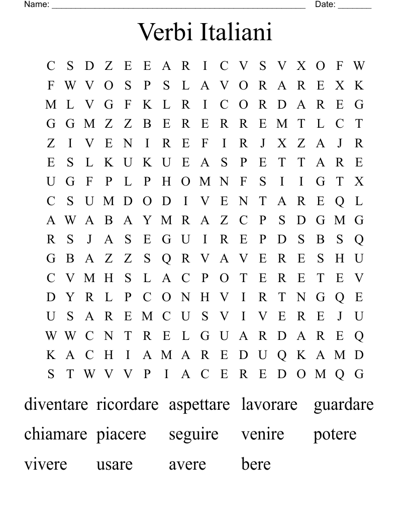 Verbi Italiani Word Search
