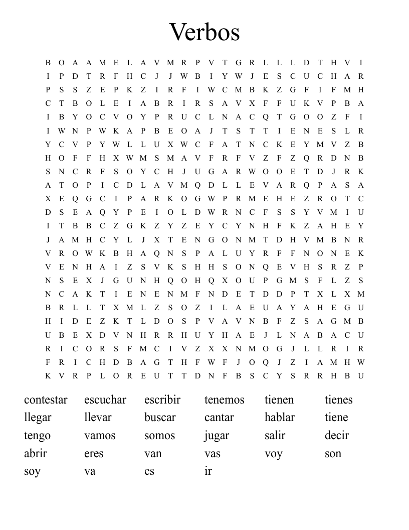 Verbos Word Search
